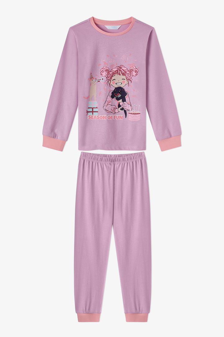 Kız Çocuk Pembe Season Fun Pamuklu Uzun Kollu 2'li Pijama Takımı - 2