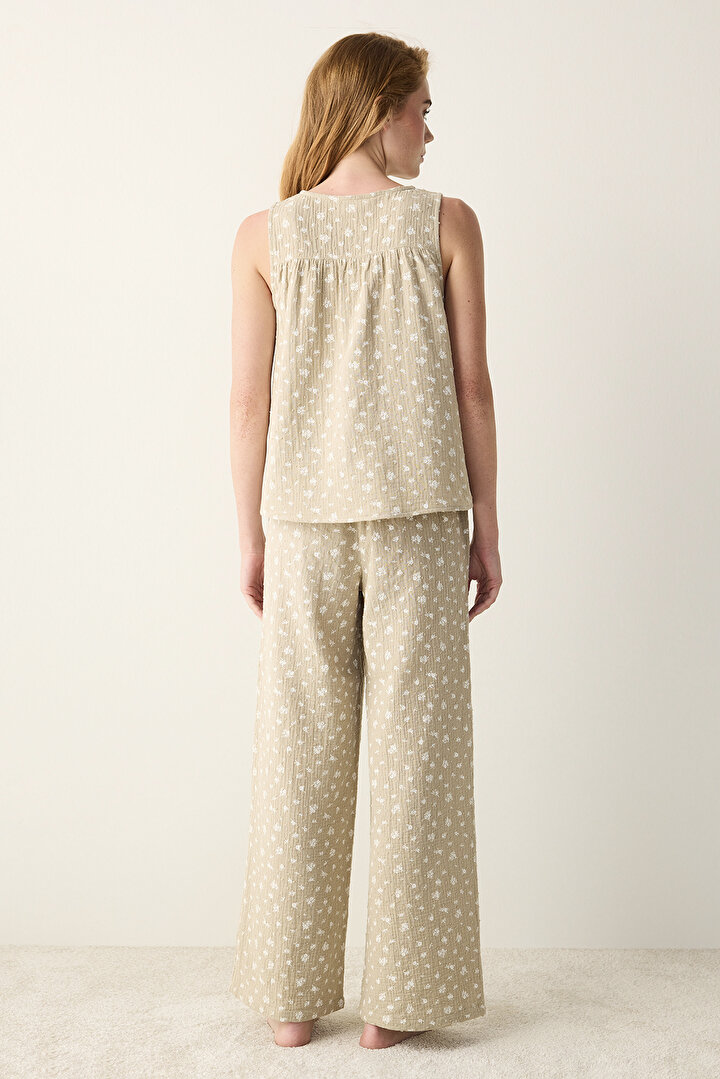 Floral Muslin Açık Yeşil Pantolon_1