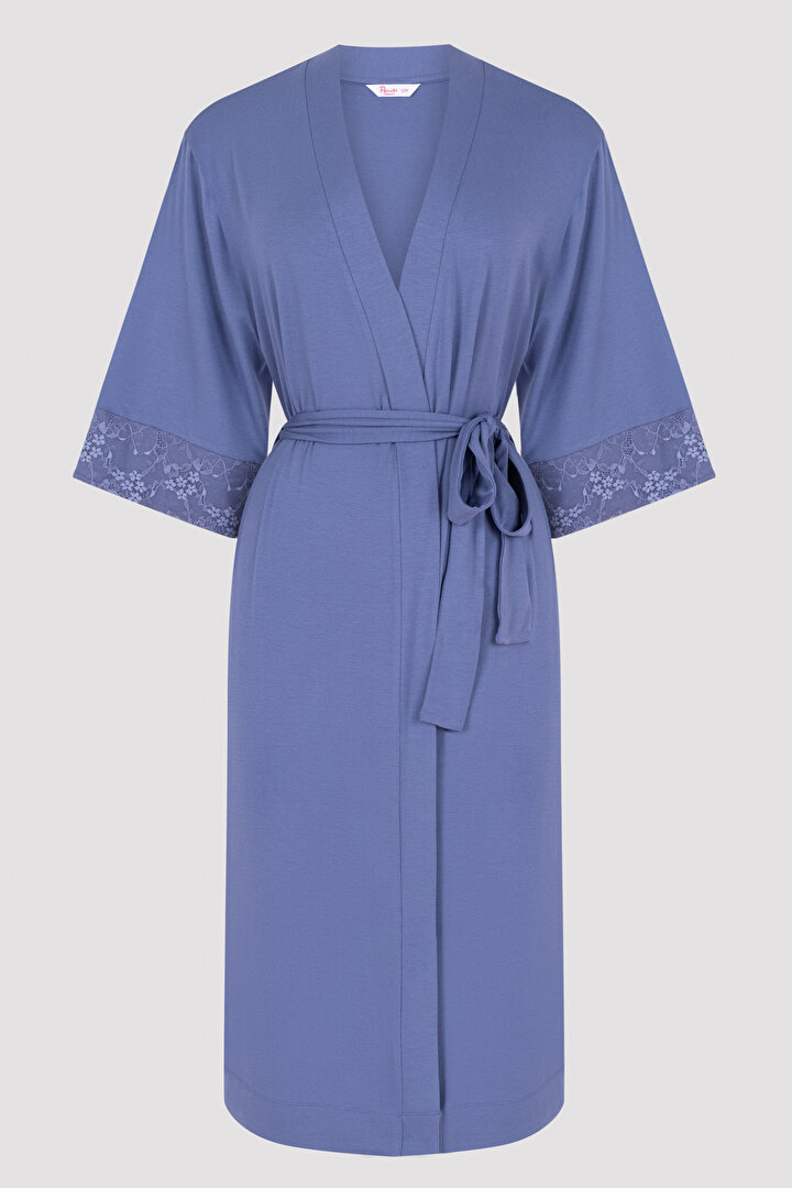 Koyu Siyah Mama Hamile Lace Sabahlık - 1