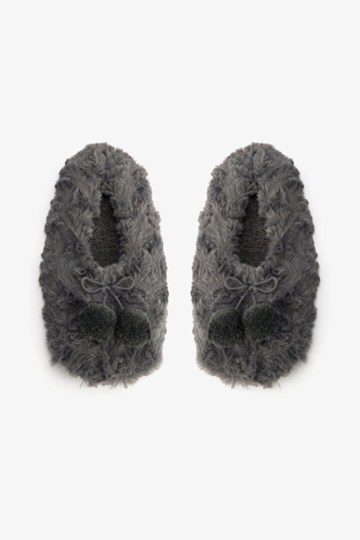 Gray Cozy Pompom Slippers - 1