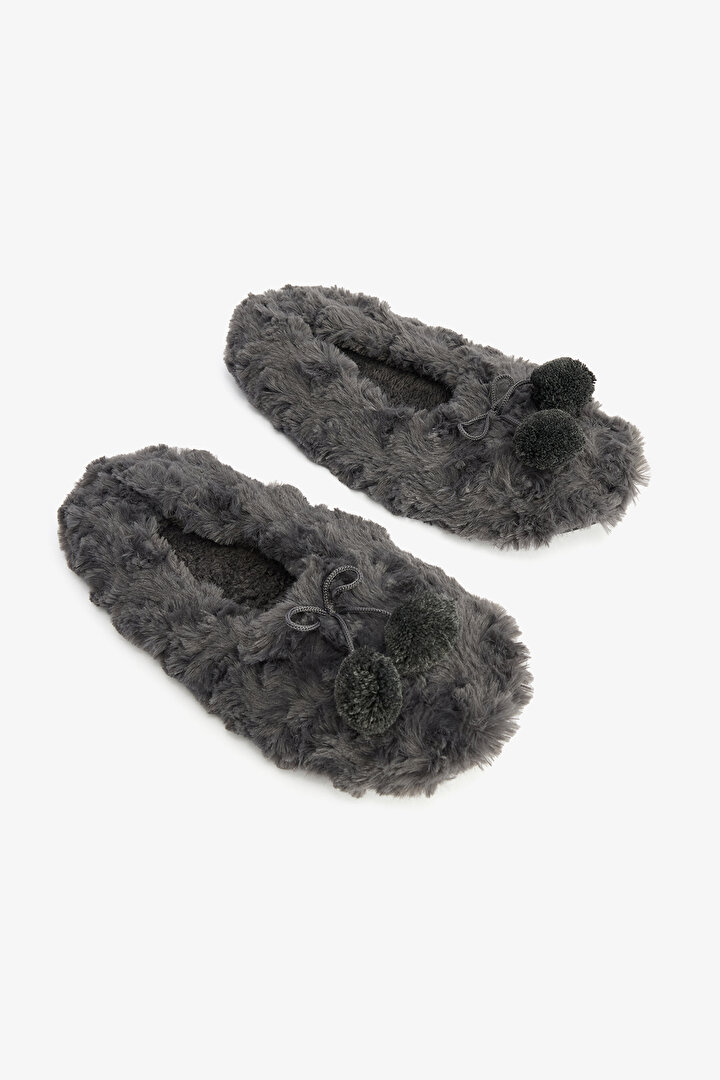 Gray Cozy Pompom Slippers - 2