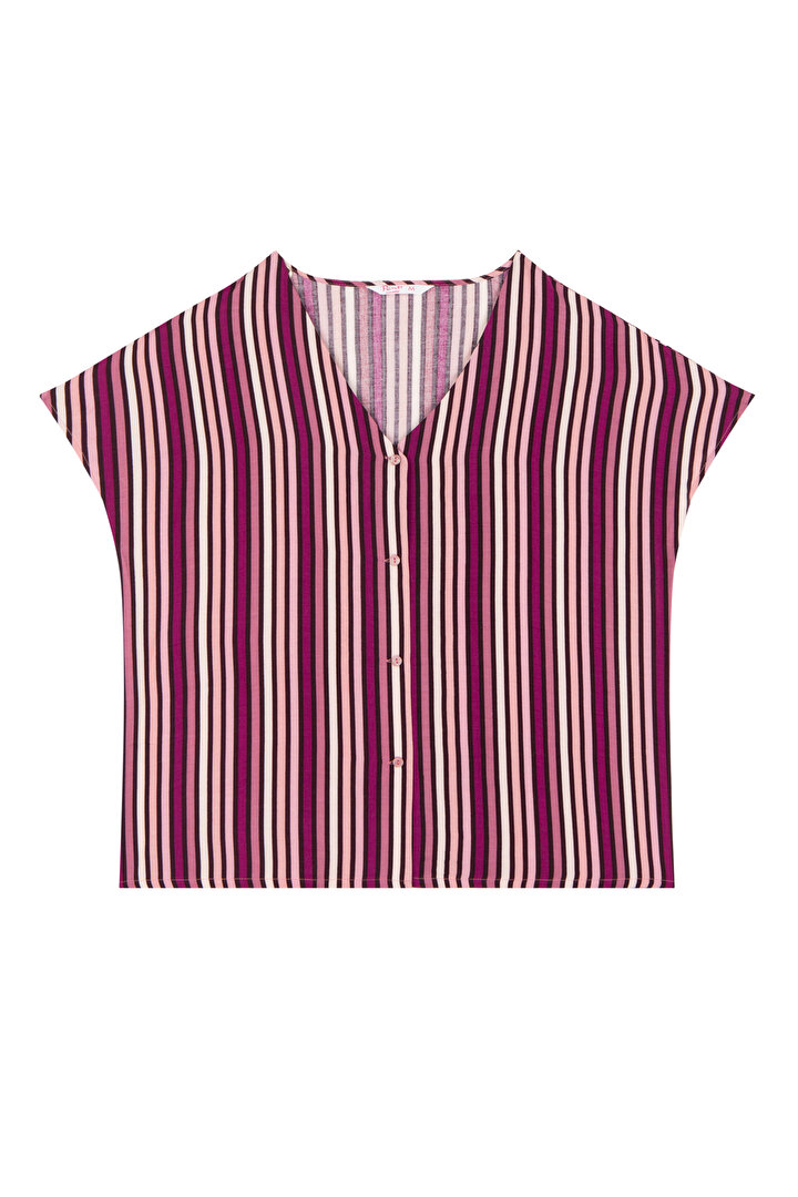 Mürdüm Burgundy Stripe SS Gömlek Pantolon Pijama  Takımı - 2