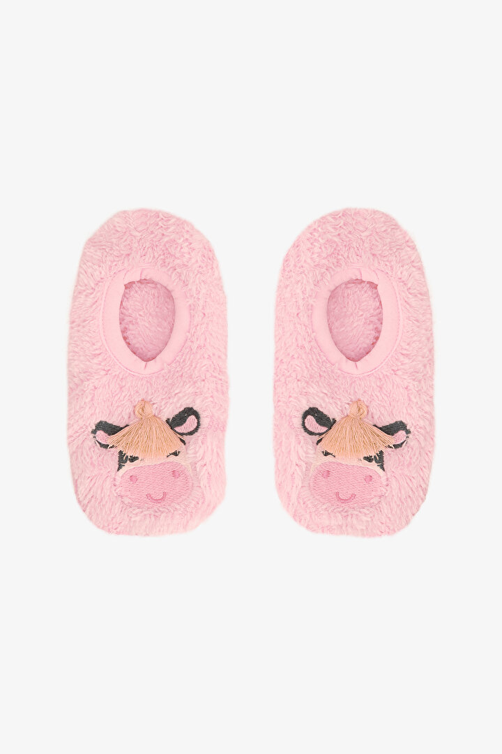 Dusty Rose Girls Cow Embroidered Non-Slip Sole Home Slippers - 1