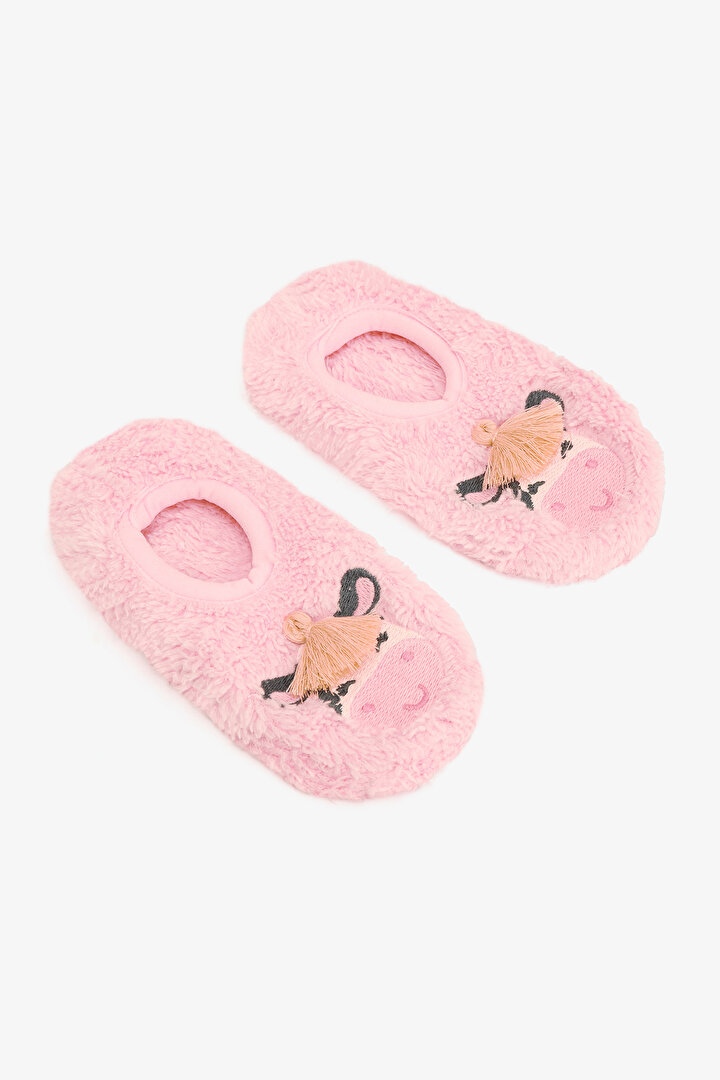 Dusty Rose Girls Cow Embroidered Non-Slip Sole Home Slippers - 2