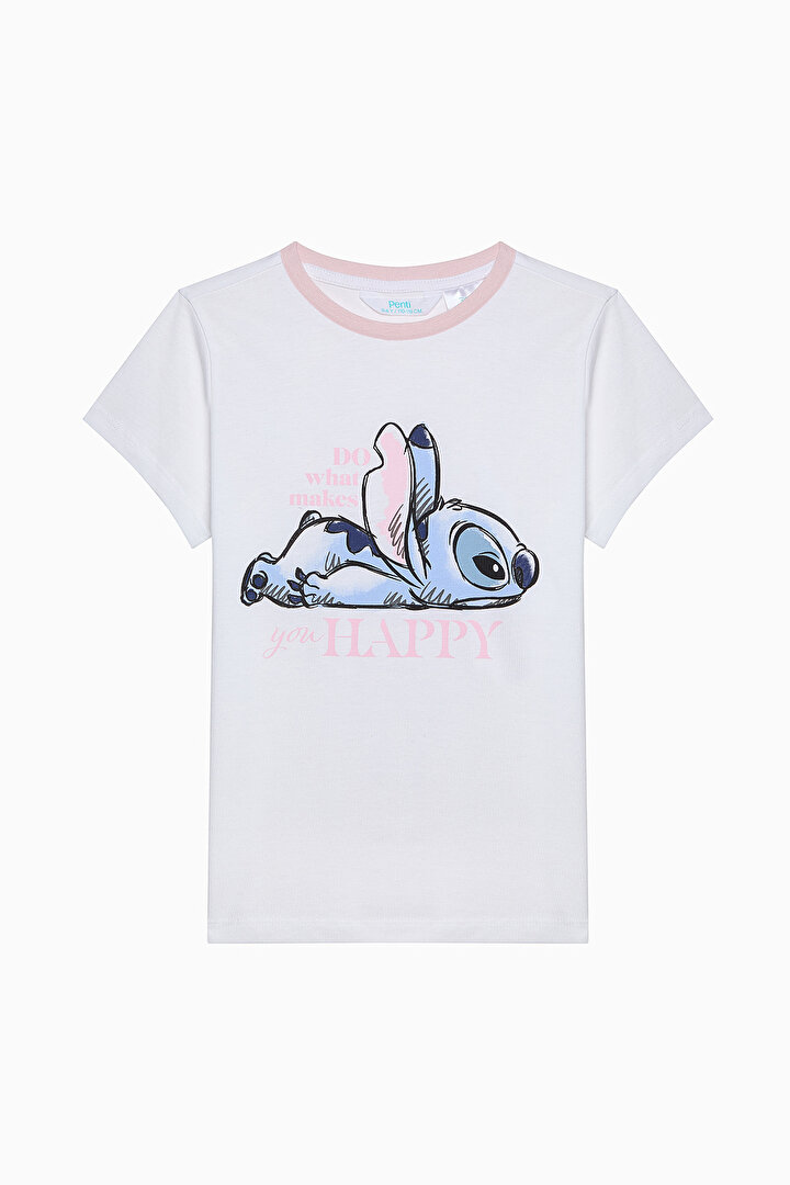 Kız Çocuk Stitch Optik Beyaz Pijama Takımı - Stitch Koleksiyonu - 1