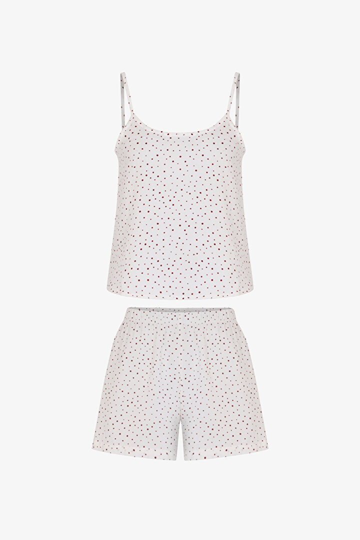 Kırık Beyaz Fiona Muslin Puantiye Desenli Şort Pijama Takımı - 1