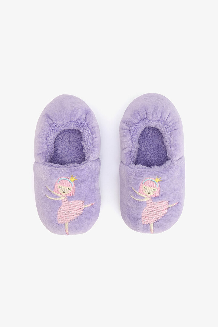 Purple Girls Ballerina Pattern Embroidered Slippers - 1