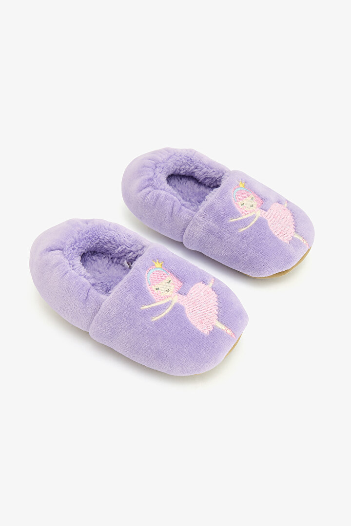 Purple Girls Ballerina Pattern Embroidered Slippers - 2