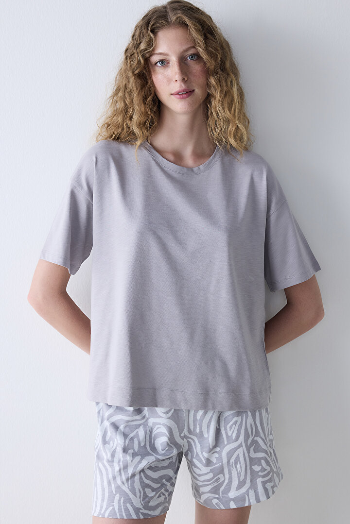 Chloe Solid Grey Tshirt PJ Top - 1