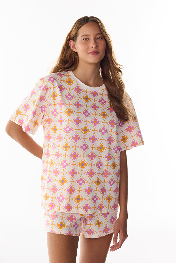 Flora Çiçekli Kısa Kollu Şort Pijama Takımı - 2