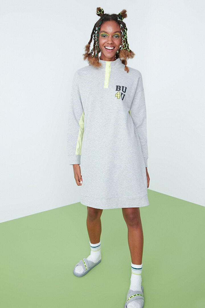 Grey-Melange Bu4u Details Sweatshirt Dress - 1