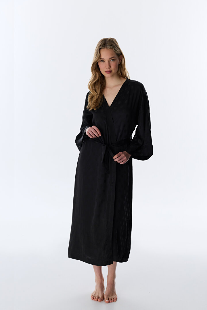 Siyah Lilah Saten Sabahlik - 1