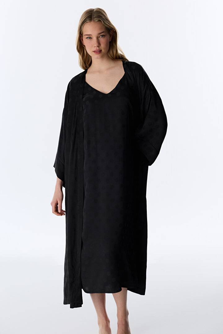 Siyah Lilah Saten Sabahlik - 2