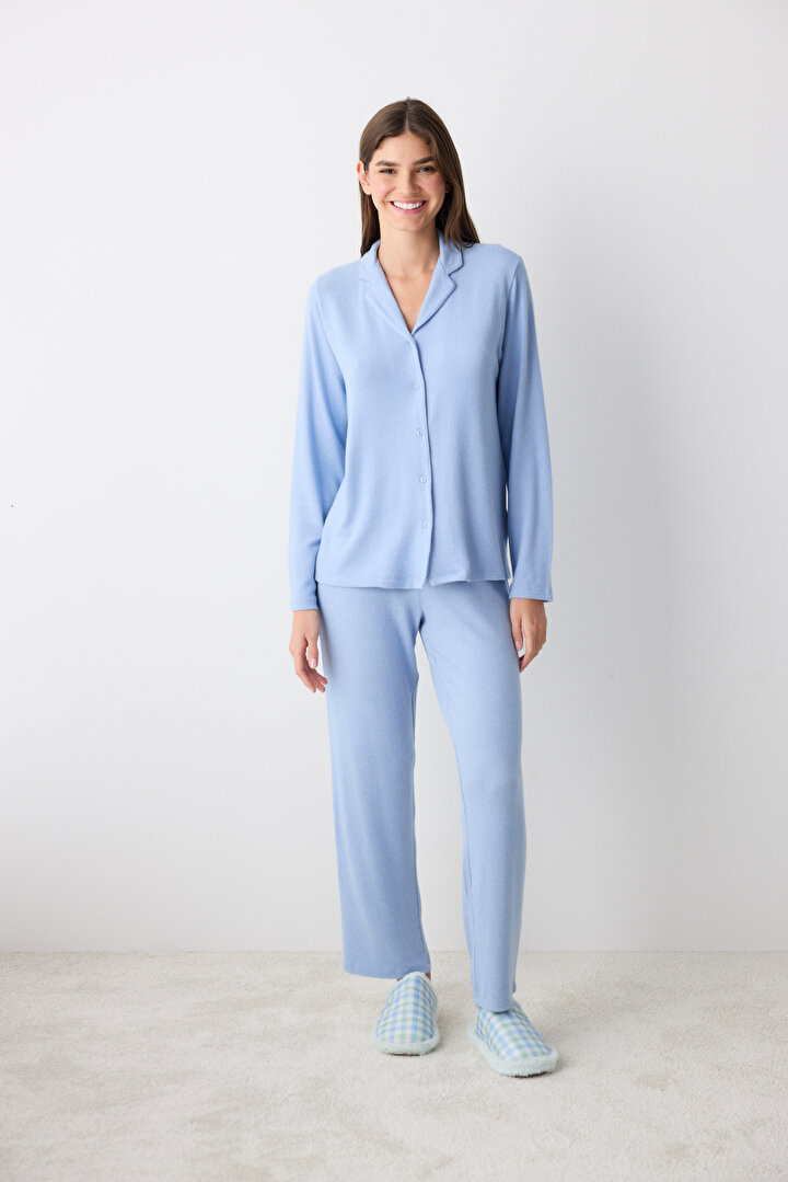 Emilia Blue Shirt Pant PJ Set - 2