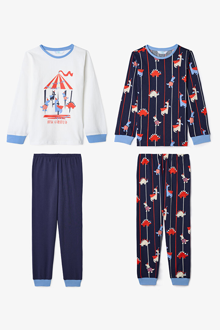 Erkek Çocuk Atlıkarınca Desenli Dino Carnaval 2'li Pijama Takımı - 1
