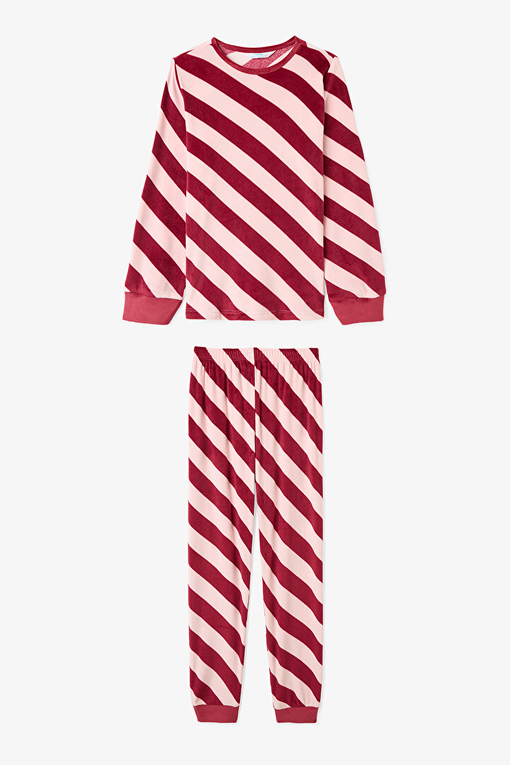 Dusty Rose Girls Striped Long Sleeve Pajama Set - 1