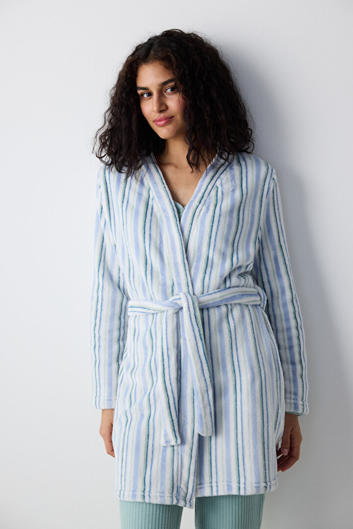 Cozy Striped Light Grey Robe - 1