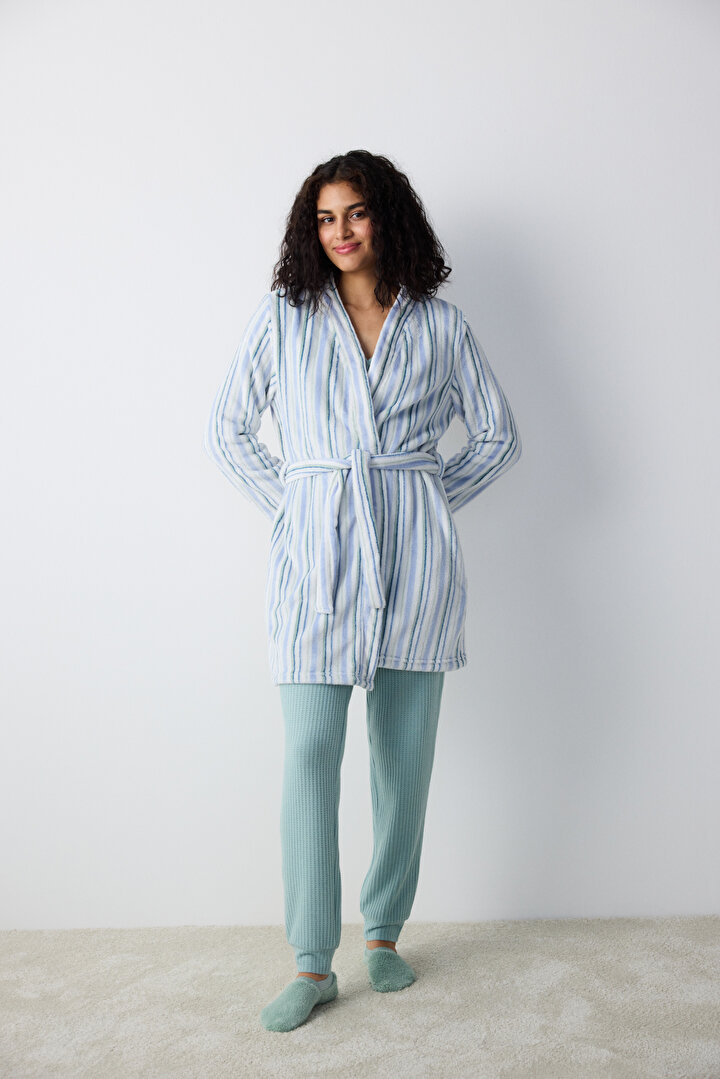 Cozy Striped Light Grey Robe - 2