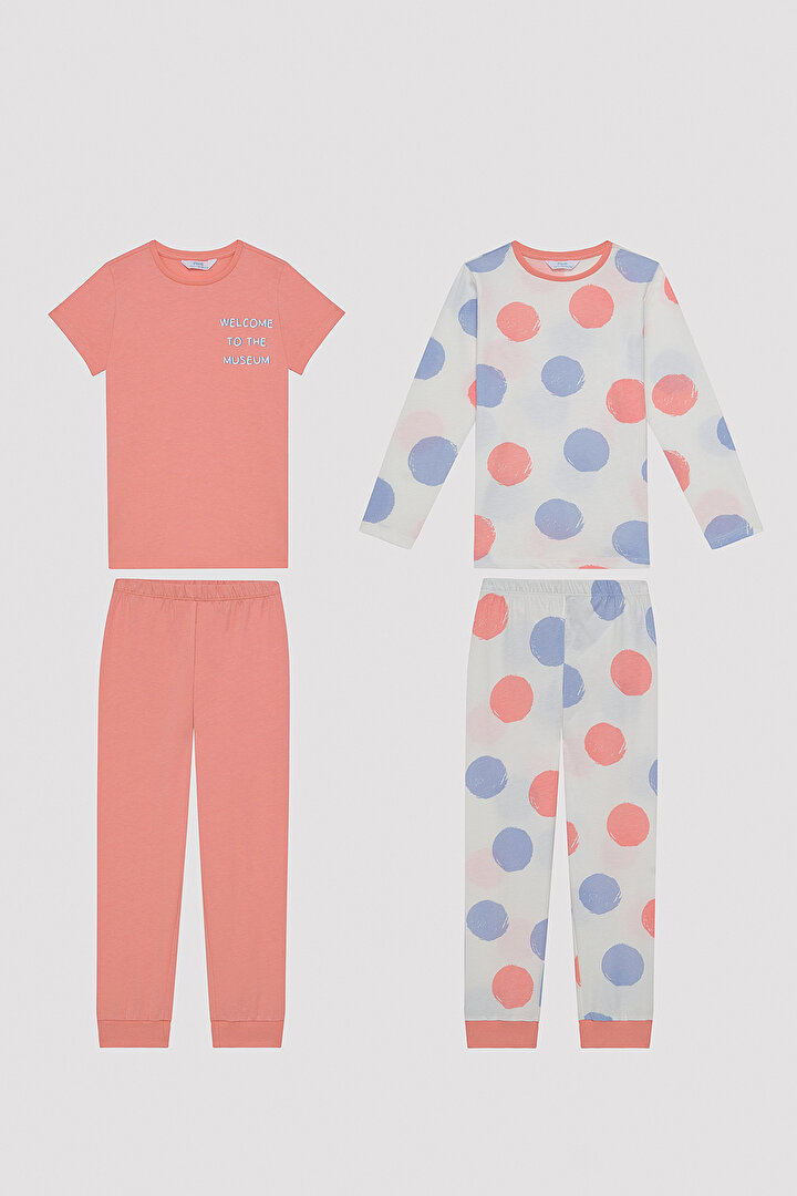 Kız Çocuk Big Dot Çok Renkli 2li Pijama Takımı - 1
