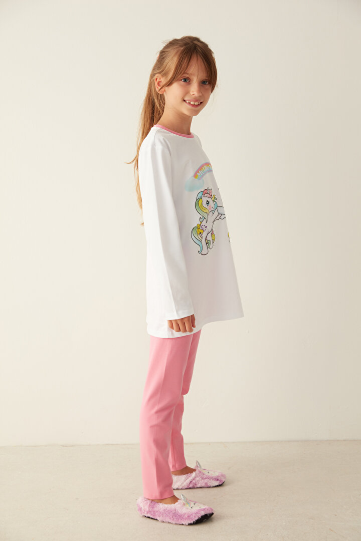 Çok Renkli Kız Çocuk Pony Baskılı Pijama Takımı - 2