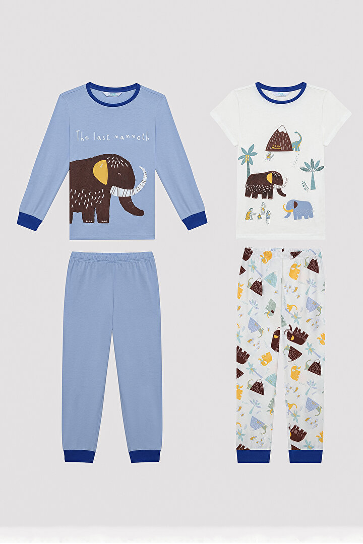 Erkek Çocuk Mamut Desenli Çok Renkli 2li Pijama Takımı - 1