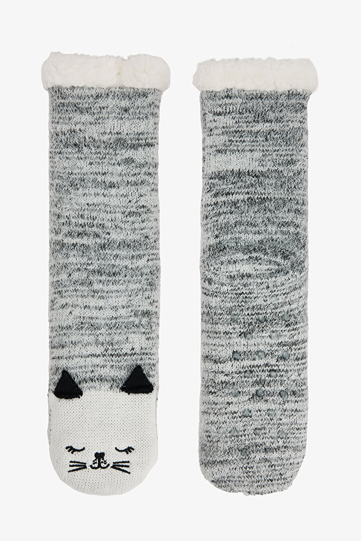 Off-White Cat Embroidered Fluffy Slippers - 1