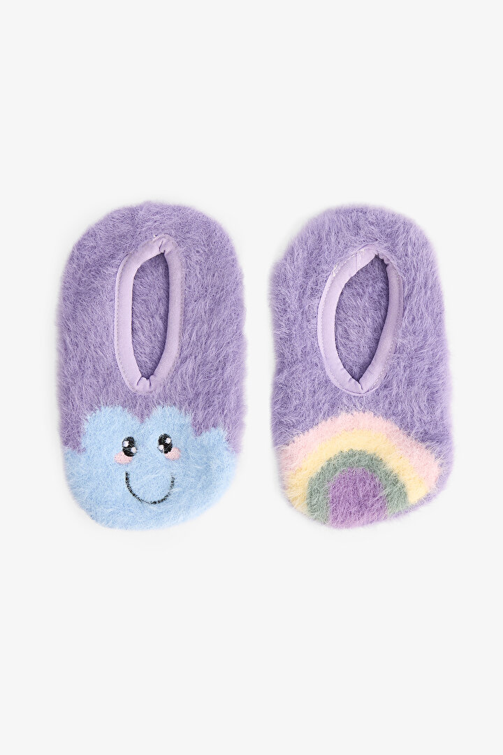 Girls Lilac Cloud Rainbow Embroidered Non-Slip Sole Home Shoe - 1