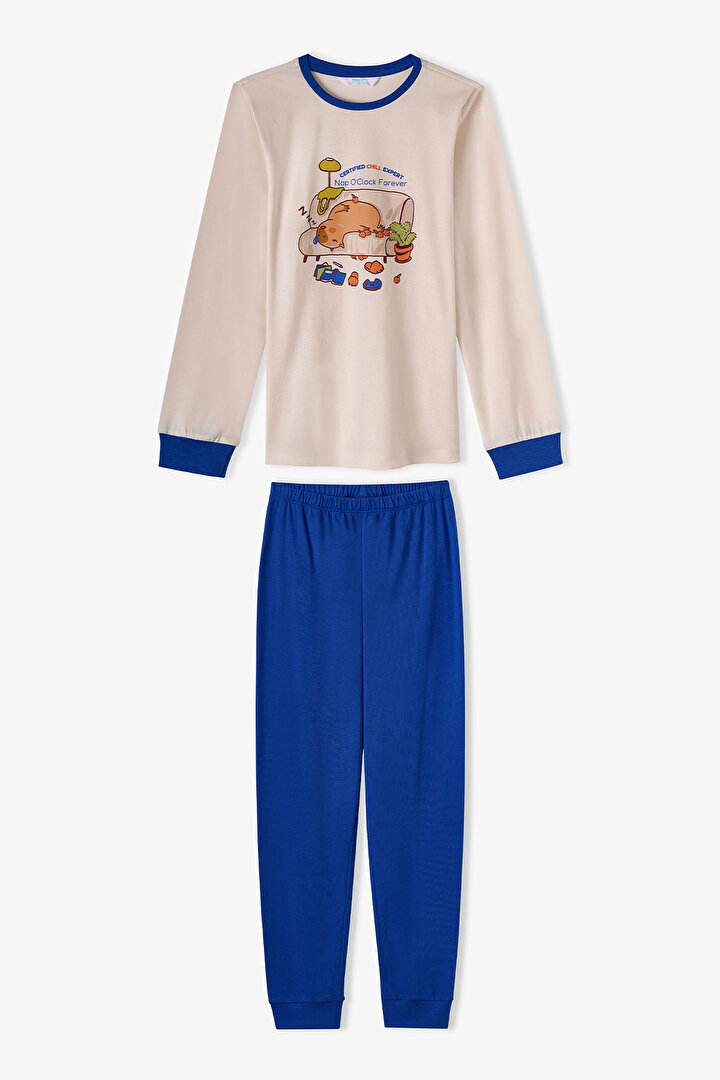 Erkek Çocuk Saks Nap Time Pamuklu Uzun Kollu 2'li Pijama Takımı - 1