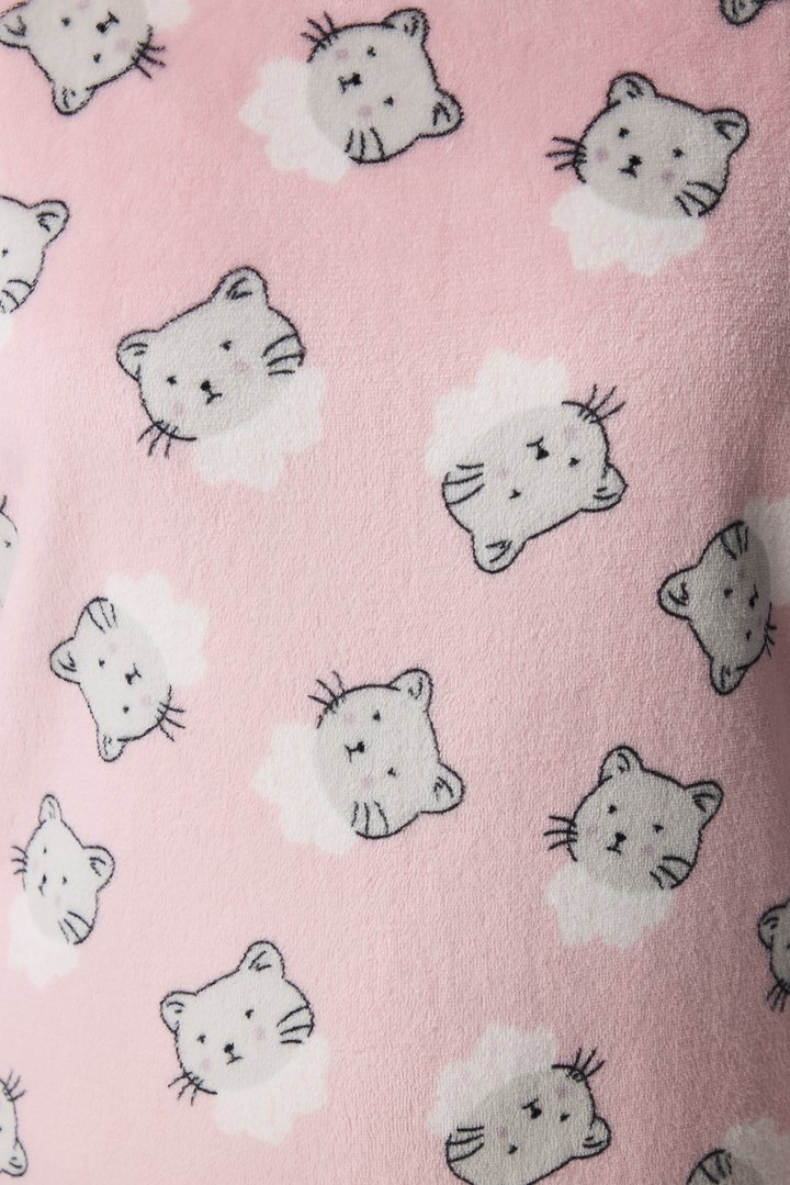 Pembe Cute Cat Fluffy Kedi Desenli Pantolon Uzun Kollu Pijama Takımı - 2