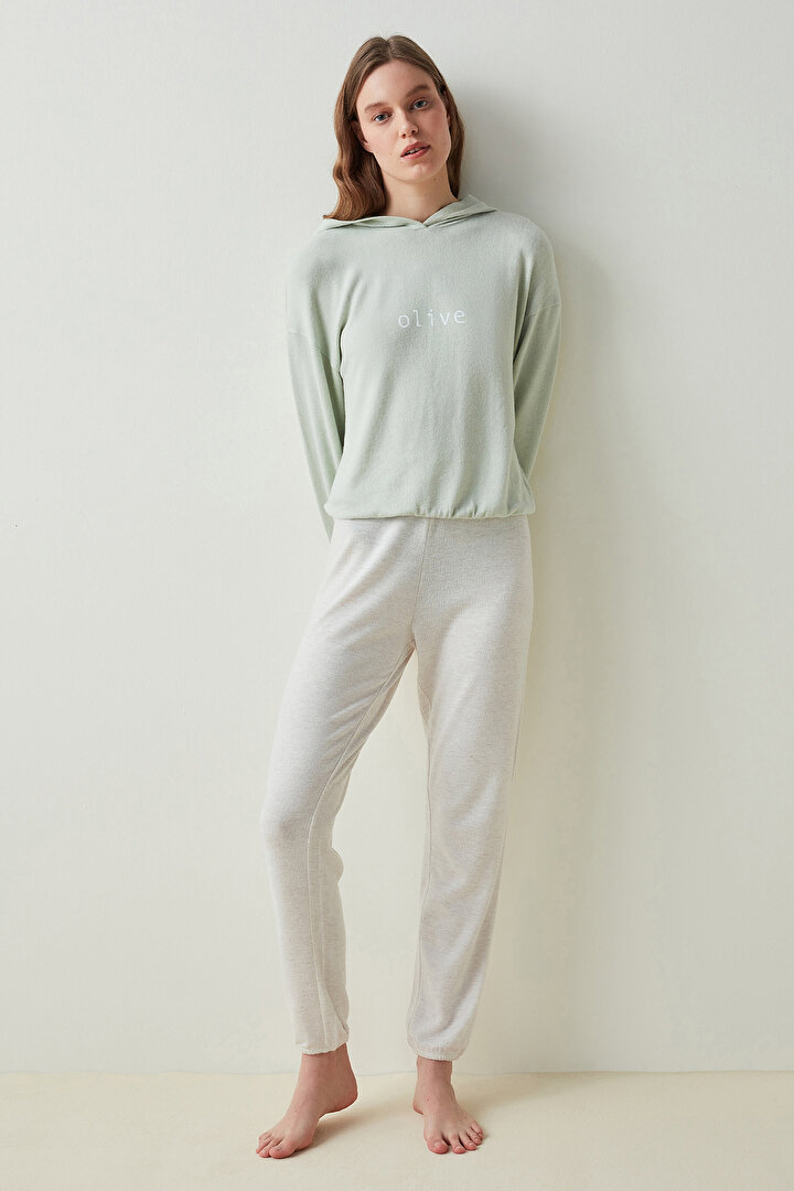 Bej Melanj Creamy Cuff Pantolon Pijama Altı - 2