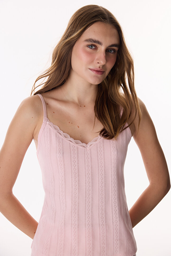 Pink Lotus Pointel Tank Pajama Top - 2