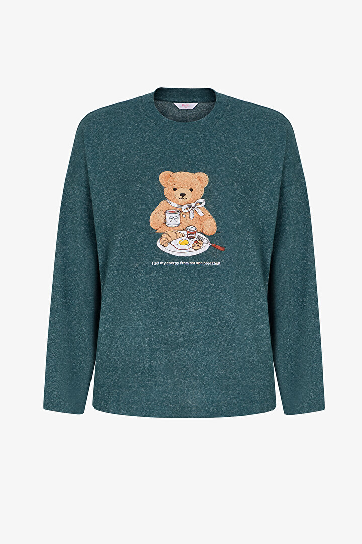 Green Happy Bear Long Sleeve Pyjama Top - 1