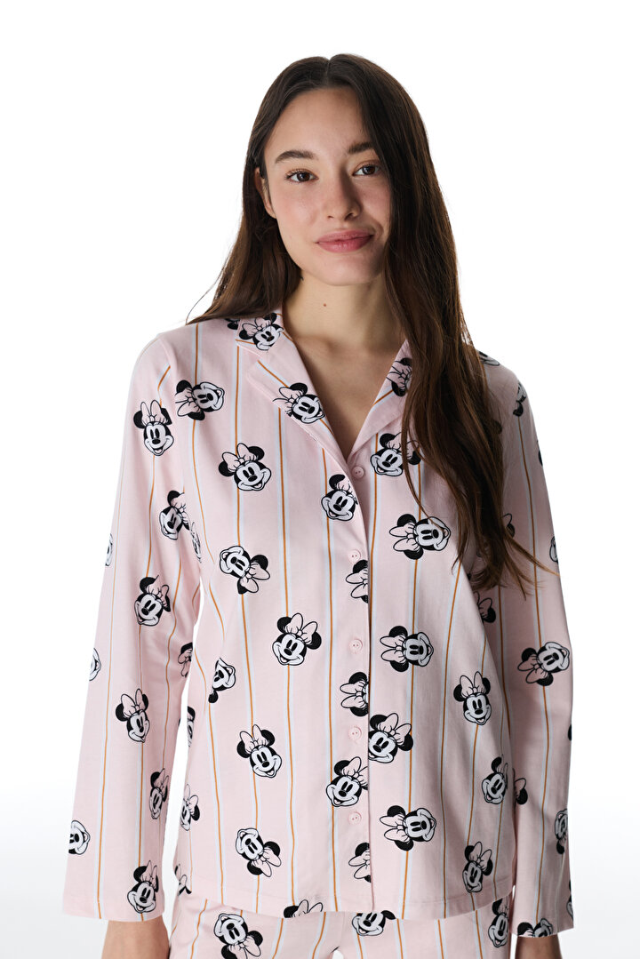 İnci Pembe Lic Minnie Gömlek Pantolon Pijama Takımı - 2