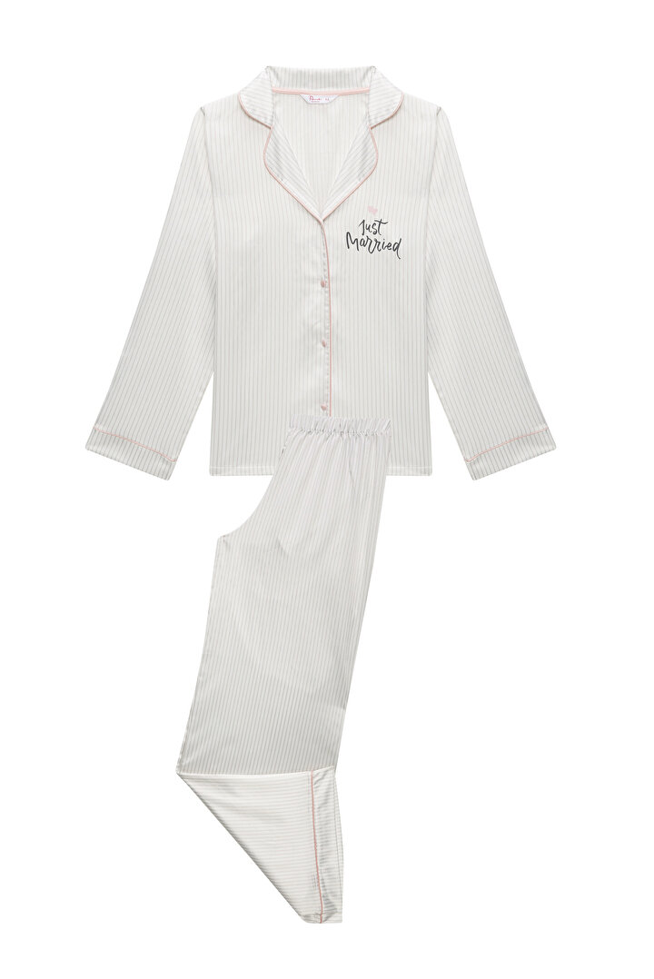 Açık gri Bridal Satin Pijama Takımı - 2