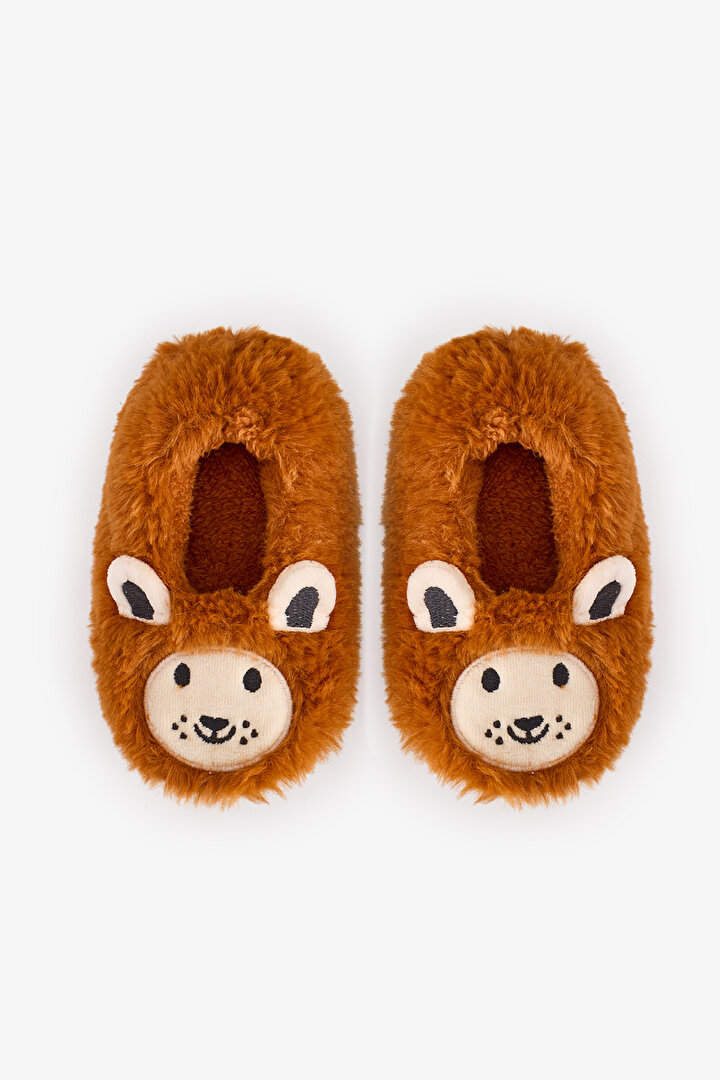 Boys' Brown Lion Cat Print Textured House Slippers - 1