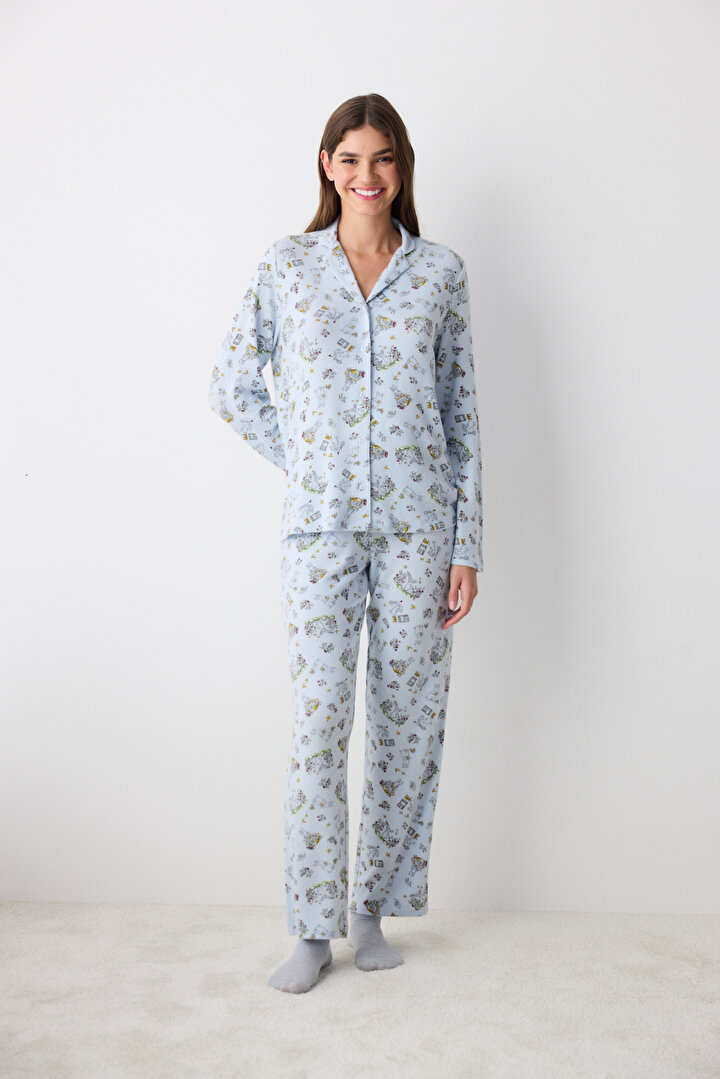 Lazy Weekend Light Blue Shirt Pant PJ Set - 2