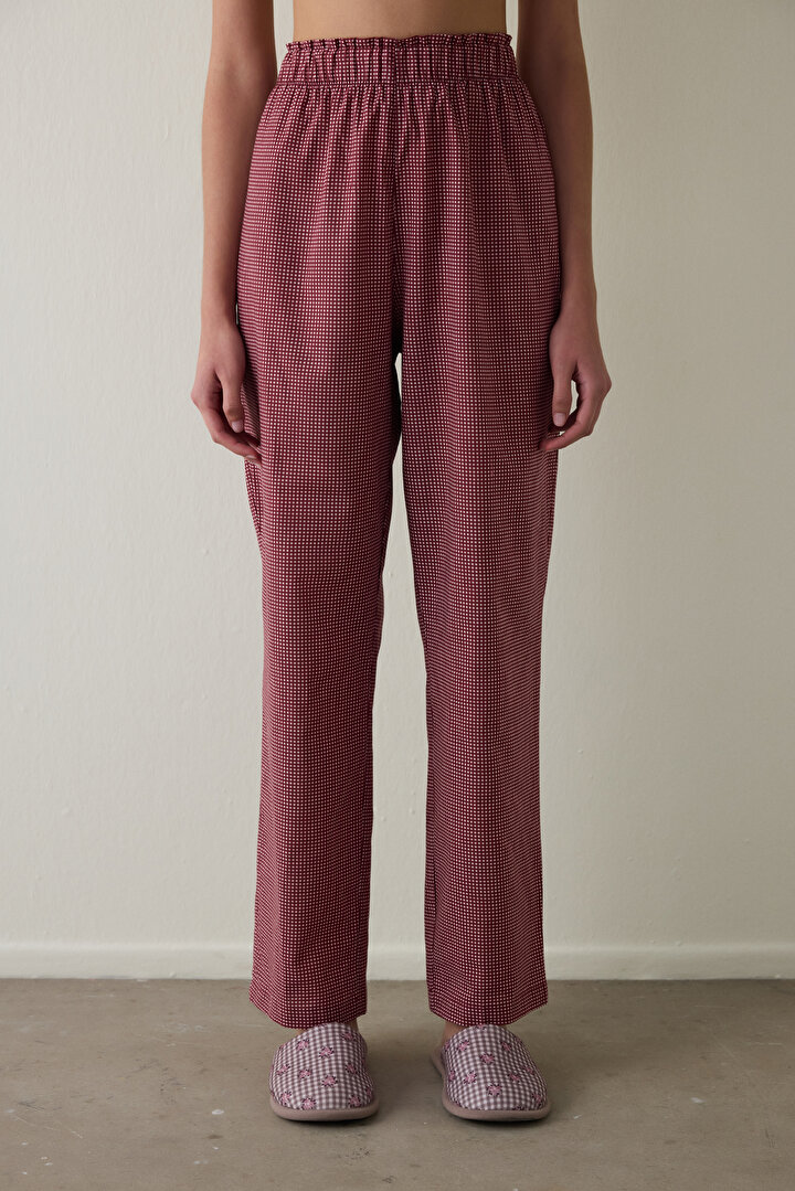 Bordo Freya Ekoseli Pijama Altı - 1