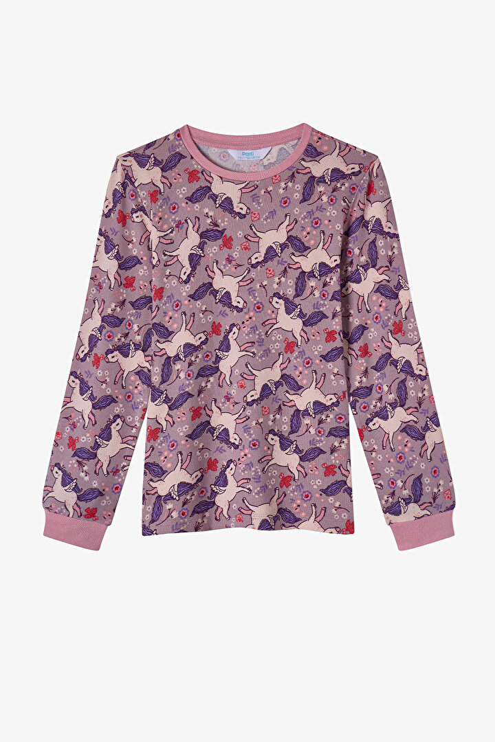 Kız Çocuk Lila Star Unicorn Uzun Kollu Pijama Takımı - 2