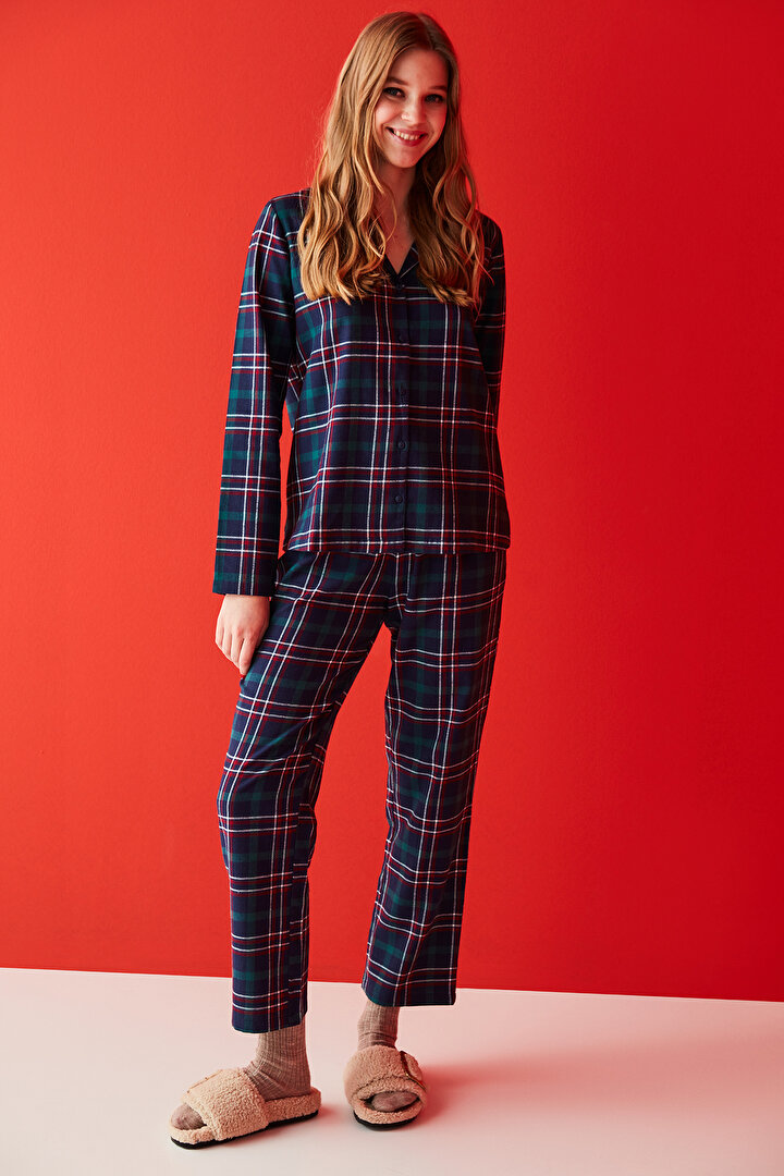 Çok Renkli Kareli Gömlek Pantolon Pijama Takımı - 2