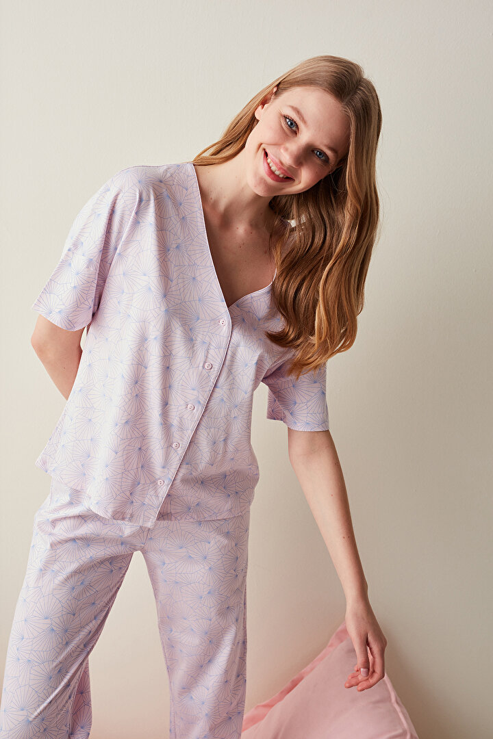 Relax Pink Lotus Gömlek Pijama Takımı - 1