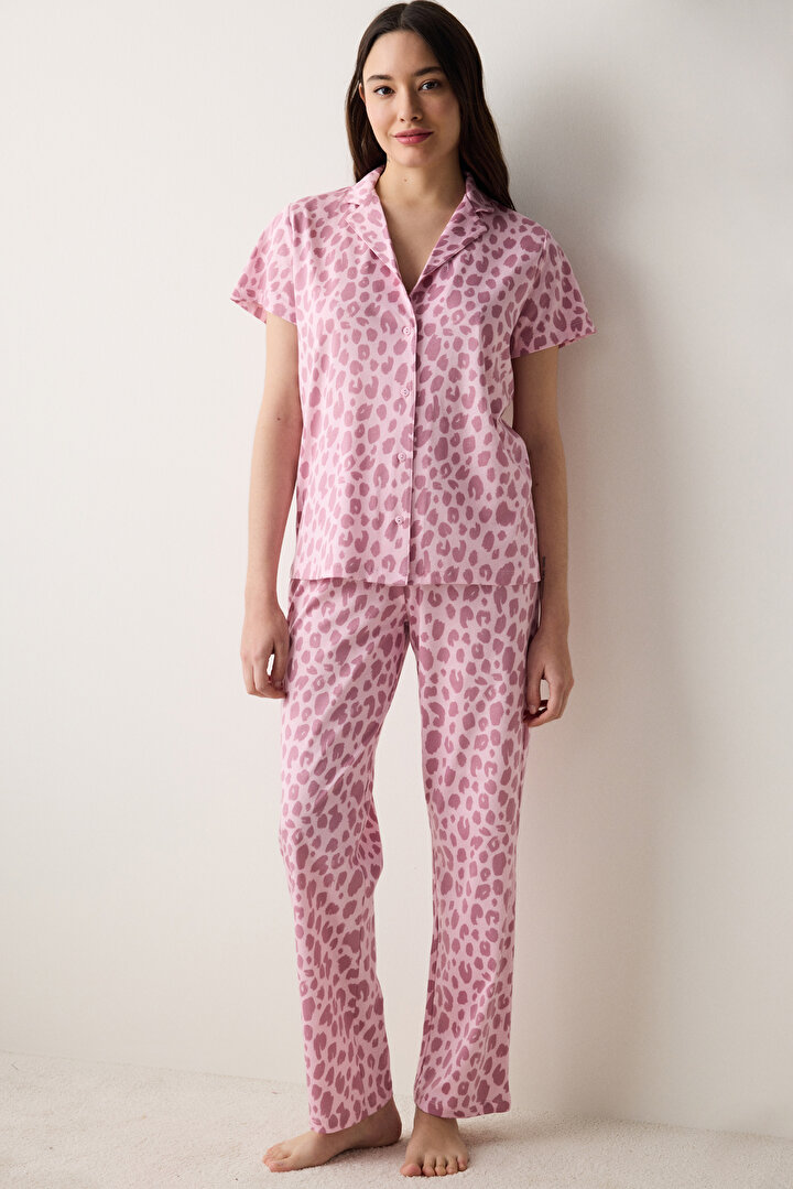 Leopard Shirt Pant Pink PJ Set - 1