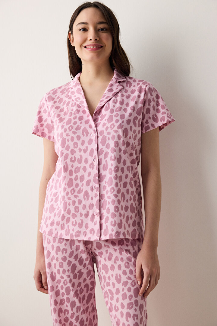 Leopard Gömlek Pantolon Pembe Pijama Takımı - 2