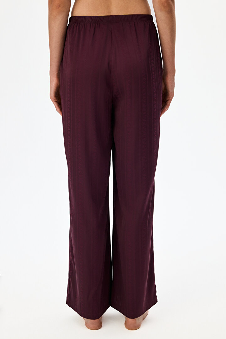 Bordo Aurora Saten Çiçekli Pijama Altı - 2