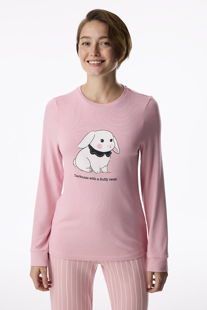 Pembe Stay Cozy Uzun Kollu Pantolon Pijama Takımı - 2