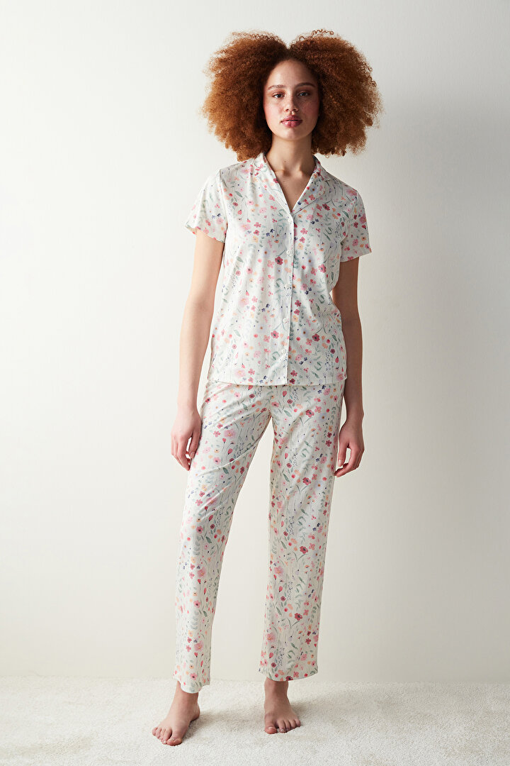 Spring Flowers Gömlek Pantolon Çok Renkli Pijama Takımı - 1