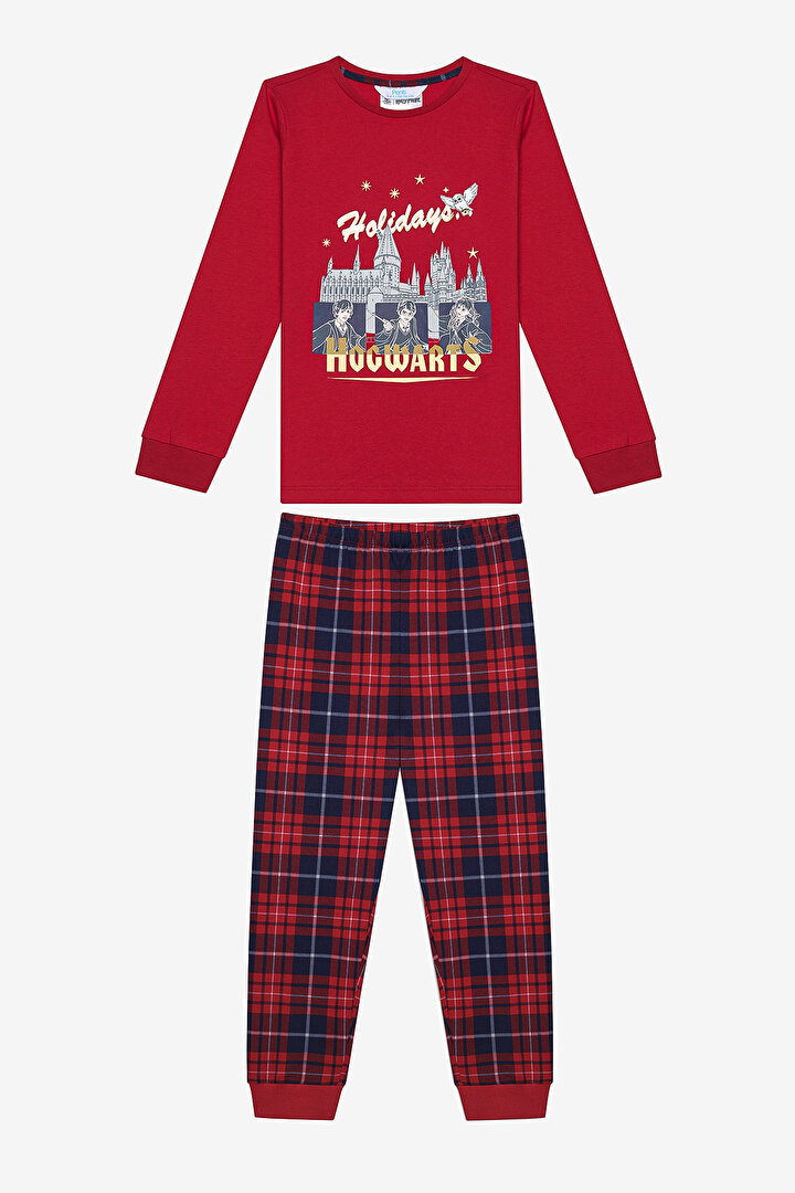 Pamuklu Unisex Hogwarts Fam Kırmızı Pijama Takımı - 1