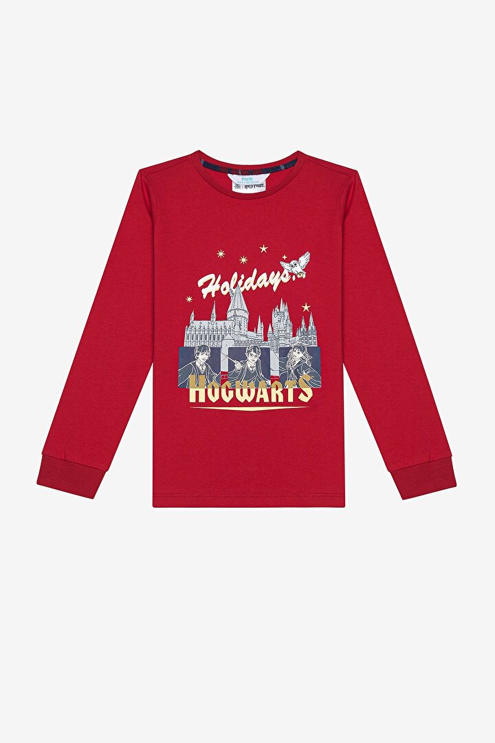 Pamuklu Unisex Hogwarts Fam Kırmızı Pijama Takımı - 2