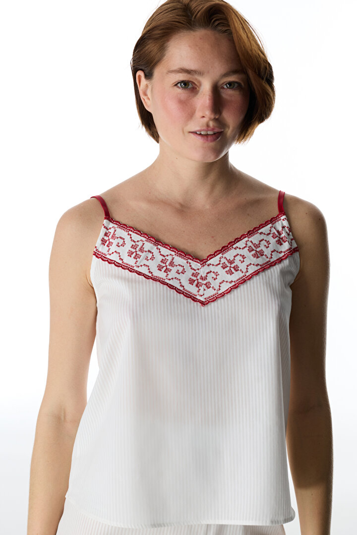 Kırık Beyaz Magnifique Atlet Pijama Üstü - 1