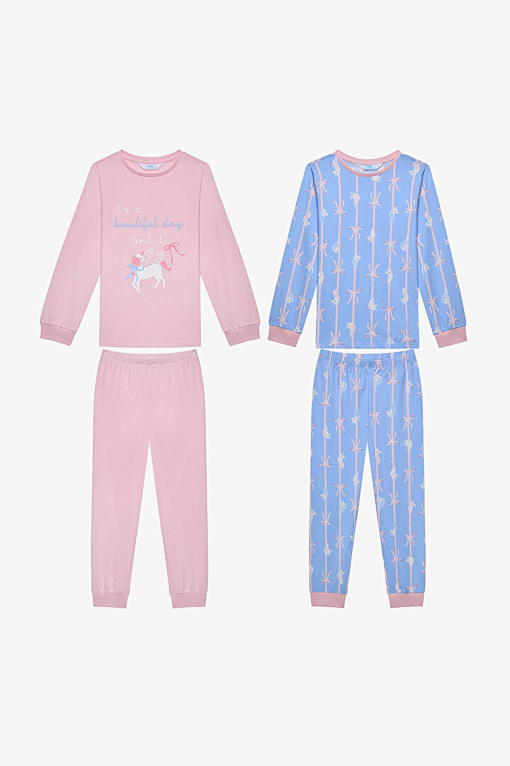 Kız Çocuk Bowtiful 2li Çok Renkli  Pijama Takımı - 1