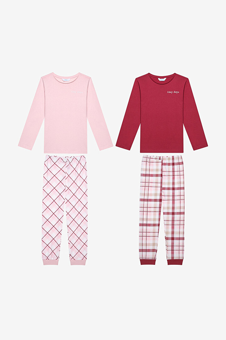 Kız Çocuk Plaid 2li Çok Renkli Pijama Takımı - 1